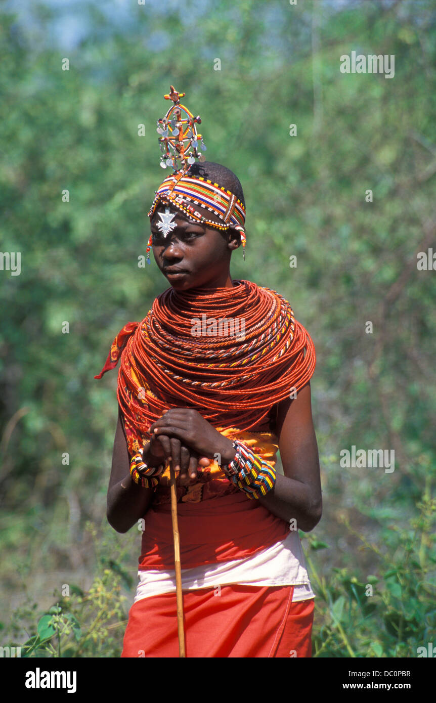 SAMBURU WOMAN IN NATIVE CLOTHING KENYA AFRICA Stock Photo