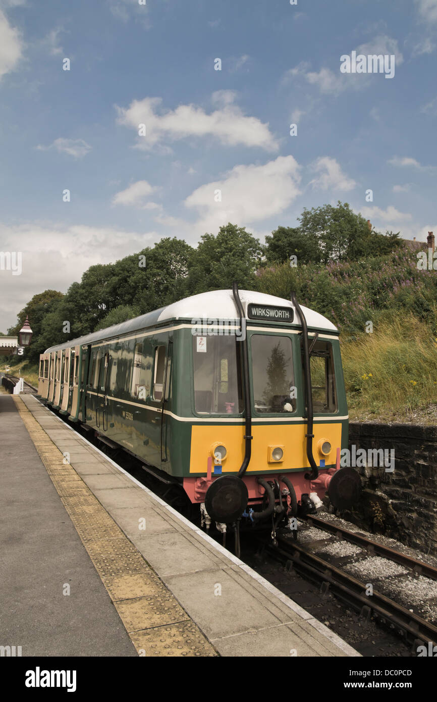 vintage diesel train and carriages awaiting passengers at Wirksworth station peak District Derbyshire Stock Photo