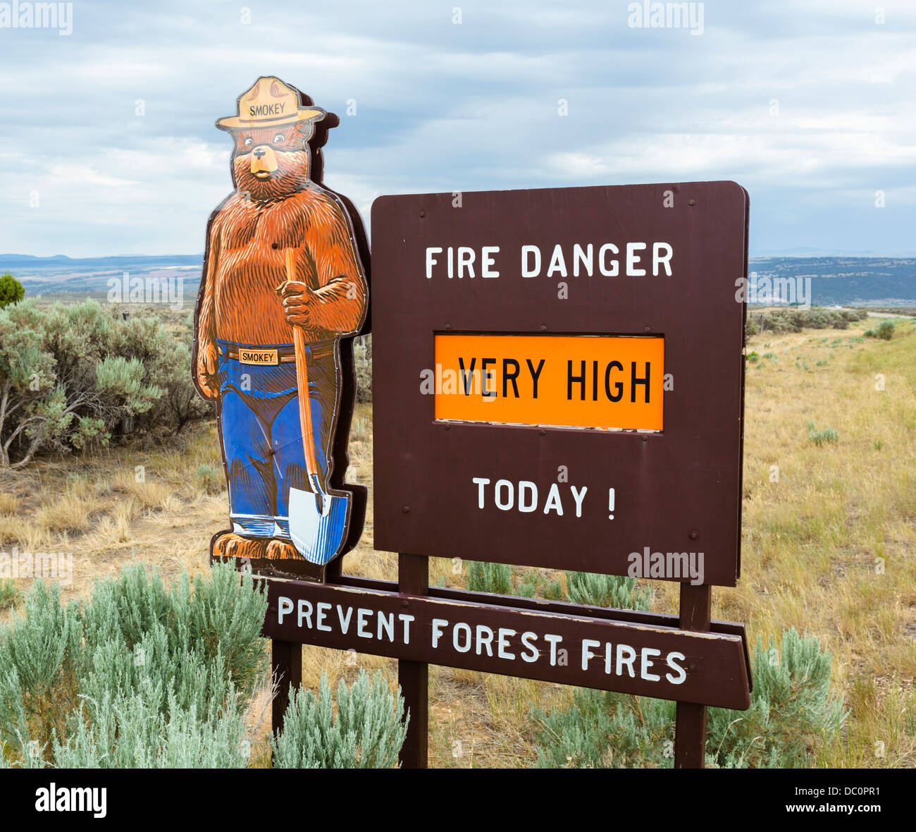 Smokey the Bear fire danger sign in southern Utah, USA Stock Photo