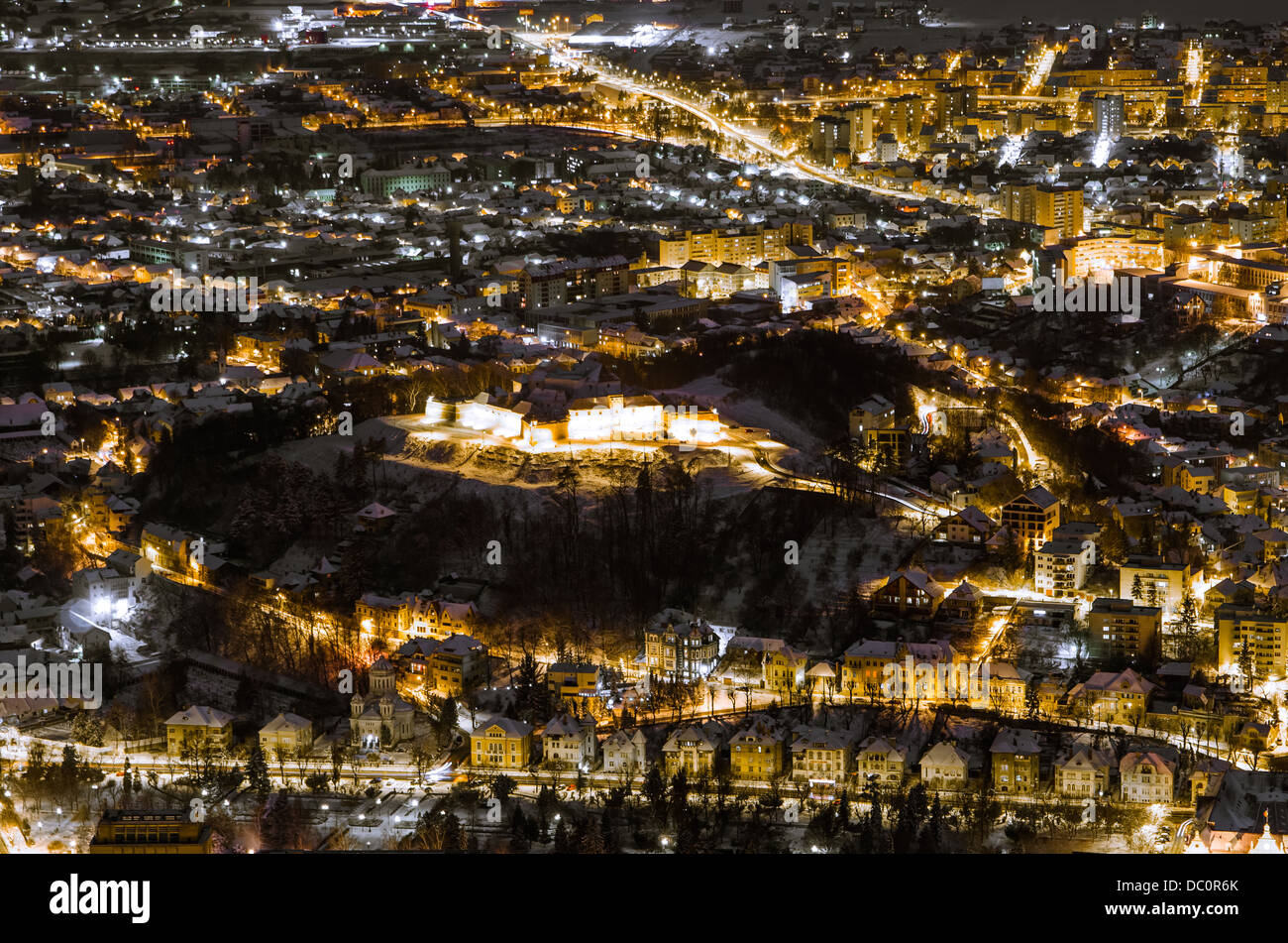 A night exposure over Brasov Romania Stock Photo