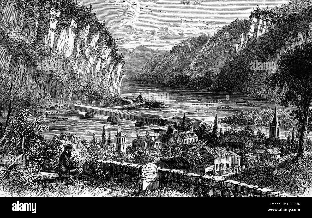1800s VIEW OF HARPERS FERRY WEST VIRGINIA PRIOR TO THE ATTACK BY JOHN BROWN 1859 Stock Photo
