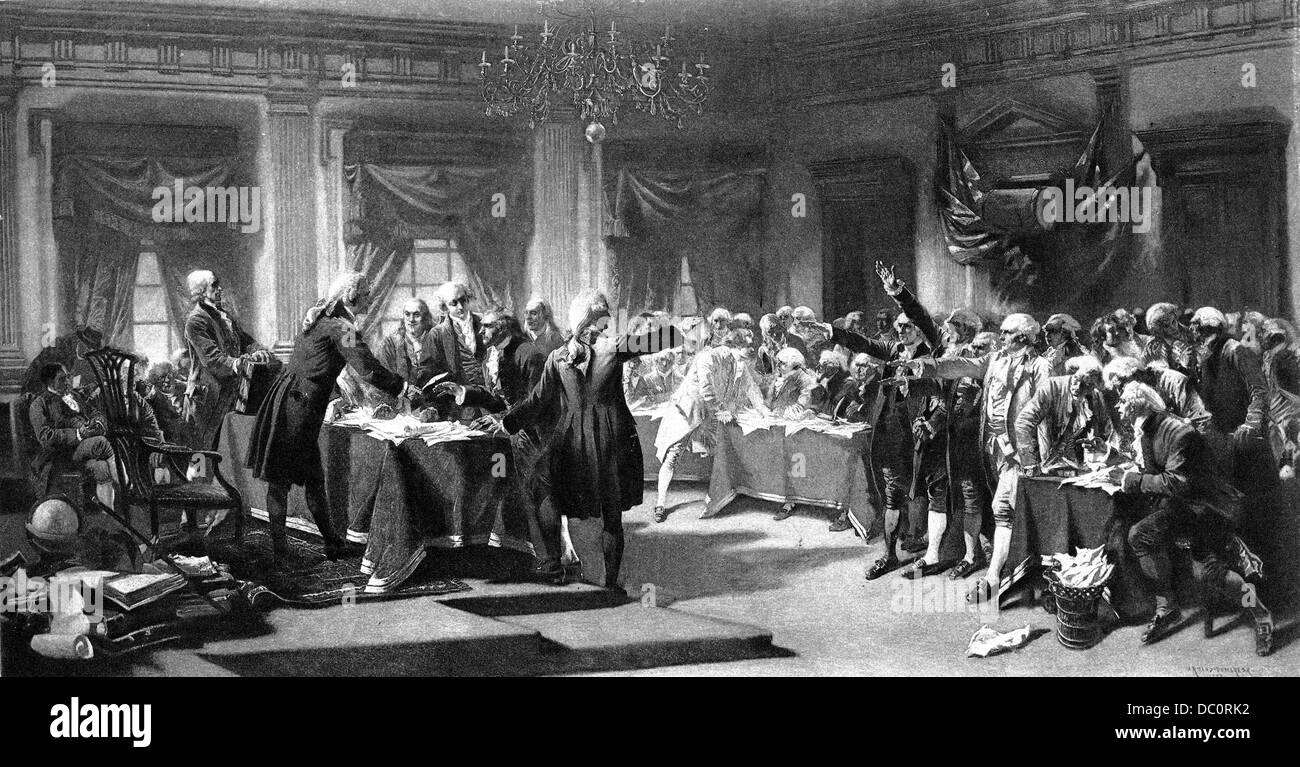 1700s 1770s JULY 4, 1776 SIGNING OF THE DECLARATION OF INDEPENDENCE PHILADELPHIA BY THE CONTINENTAL CONGRESS Stock Photo