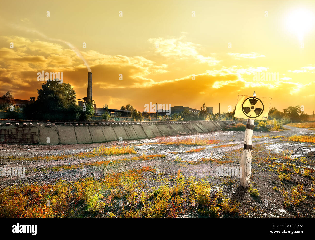 Nuclear reactor and smoke stack in afternoon Stock Photo