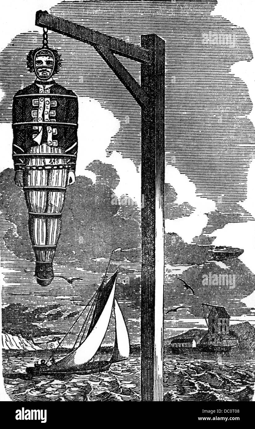 1600s MAY 1701 PUBLIC HANGING IN CHAINS PIRATE WILLIAM KIDD AFTER CONVICTION FOR MURDER & PIRACY ON HIGH SEAS Stock Photo