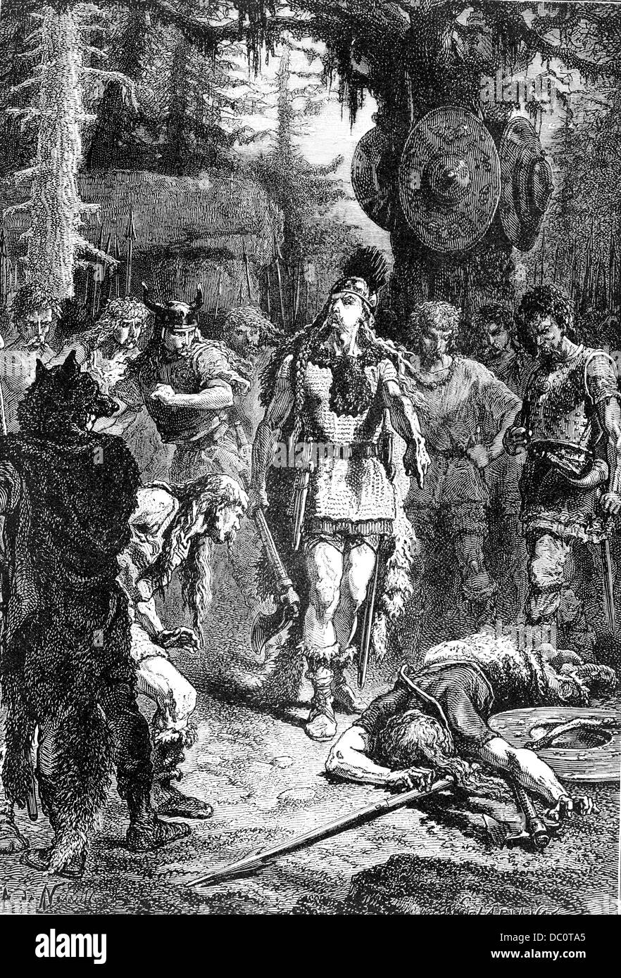 400s FIFTH CENTURY KING CLOVIS I FOUNDER OF FRANKISH MONARCHY PUNISHING A REBEL FIRST CATHOLIC KING OF FRANCE Stock Photo