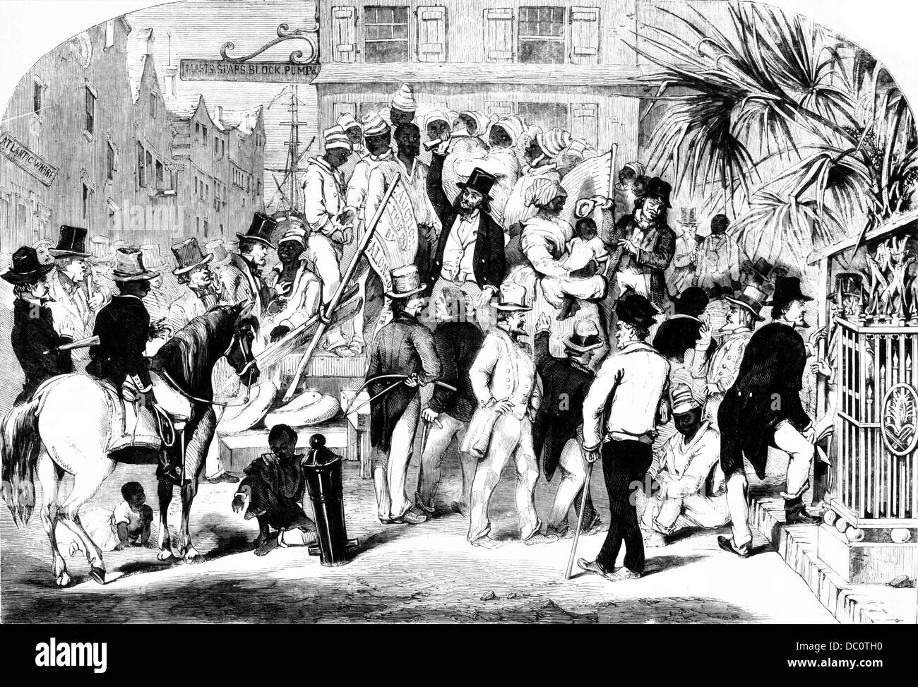 1700s 1850s 1856 SKETCH OF SLAVE SALE IN CHARLESTON SOUTH CAROLINA DRAWING BY EYRE CROWE Stock Photo