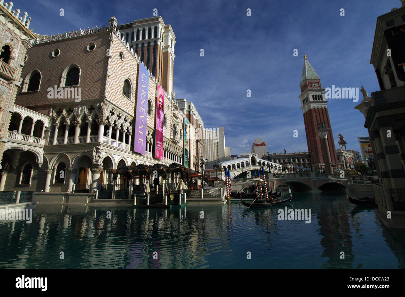 Replica of Doge's Palace, Rialto Bridge & St Mark's Campanile in Venice at The Venetian Resort Hotel Casino in Las Vegas, USA Stock Photo