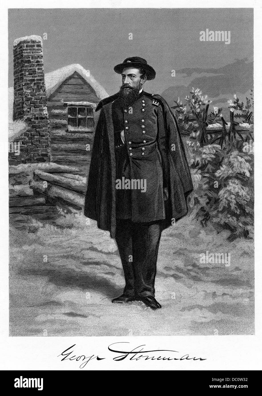 1860s STANDING WINTER PORTRAIT UNION ARMY GENERAL GEORGE STONEMAN DURING THE AMERICAN CIVIL WAR AND LATER GOVERNOR OF CALIFORNIA Stock Photo
