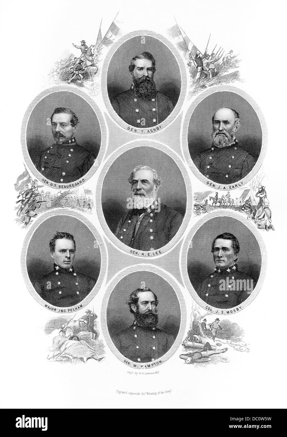1800s 1860s PORTRAIT GENERAL ROBERT E LEE AND 6 OFFICERS ASHBY EARLY MOSBY HAMPTON PELHAM BEAUREGARD Stock Photo