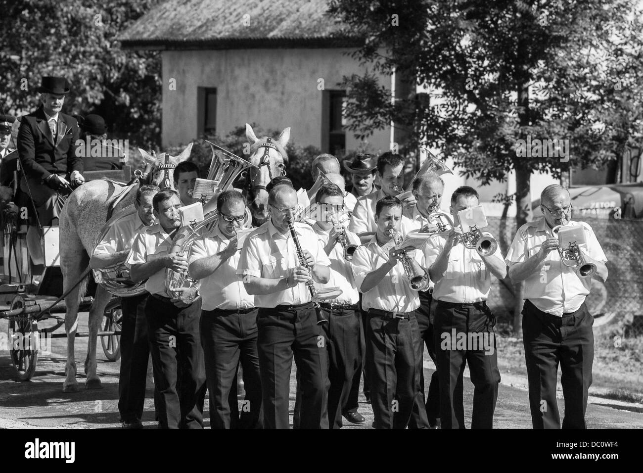 Brass band on village celebration on procession Stock Photo Alamy