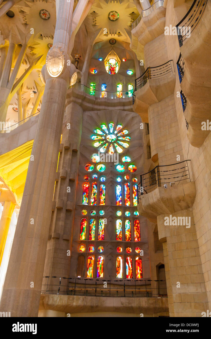 Stained glass windows in La Sagrada Familia Cathedral, Barcelona Stock