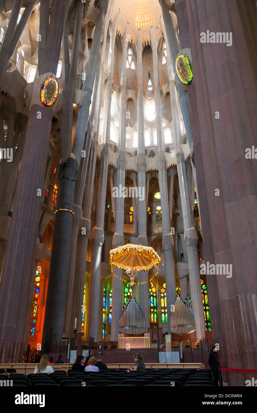 altar and pillars in La Sagrada Familia Cathedral Barcelona Stock Photo ...