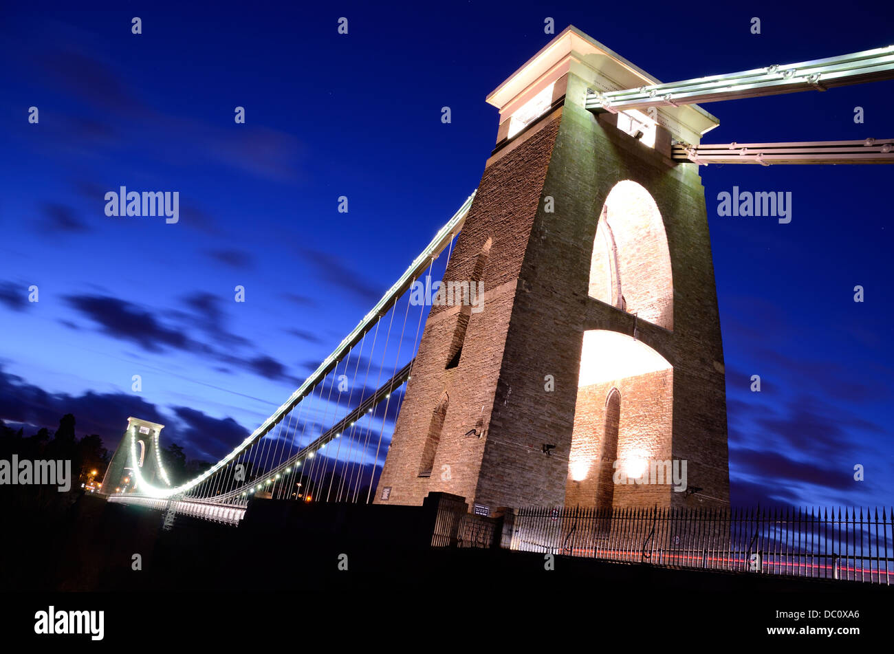 Clifton suspension bridge Bristol Clifton UK at dusk light trails night