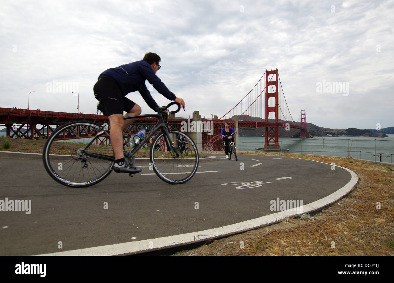 Cyclist near Golden Gate Bridge - San Francisco, USA Stock Photo