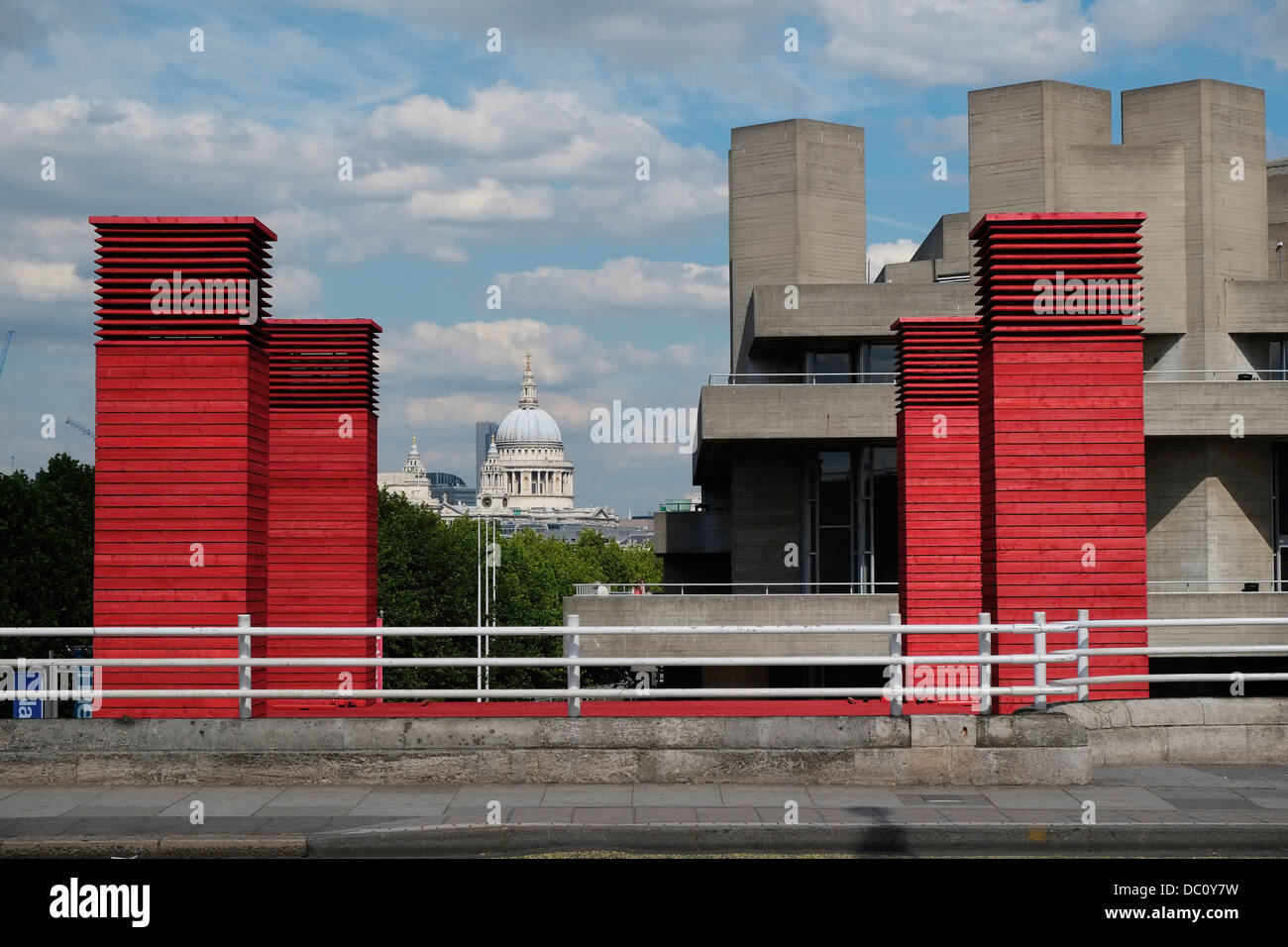 St Pauls and National Theatre viewed from Waterloo Bridge Stock Photo