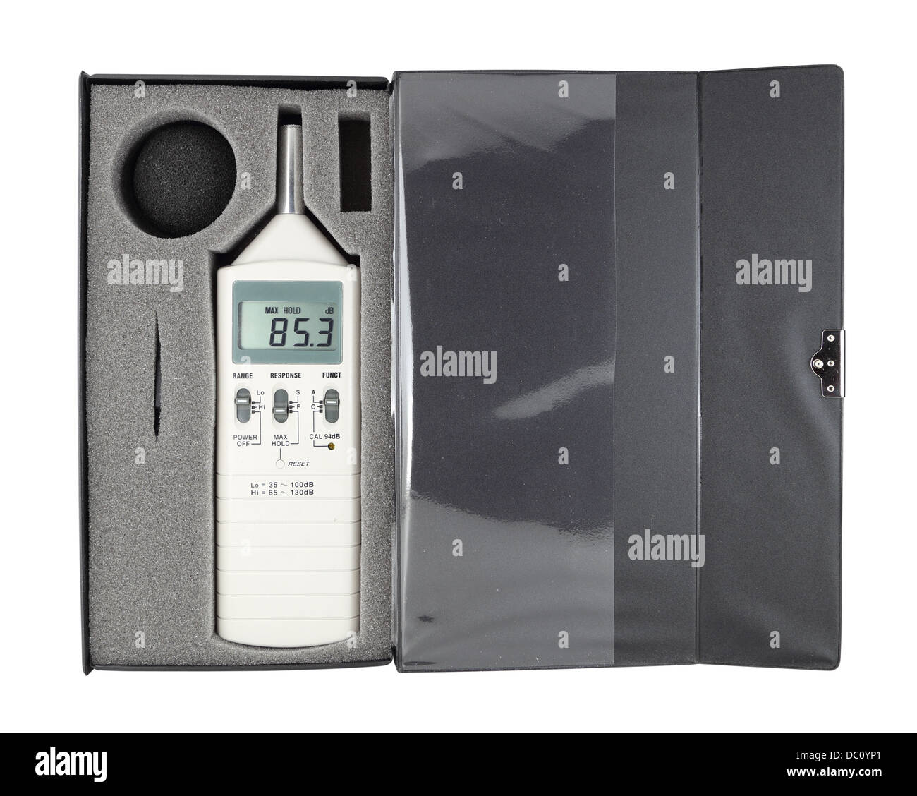 sound level meter in box (with clipping path) Stock Photo