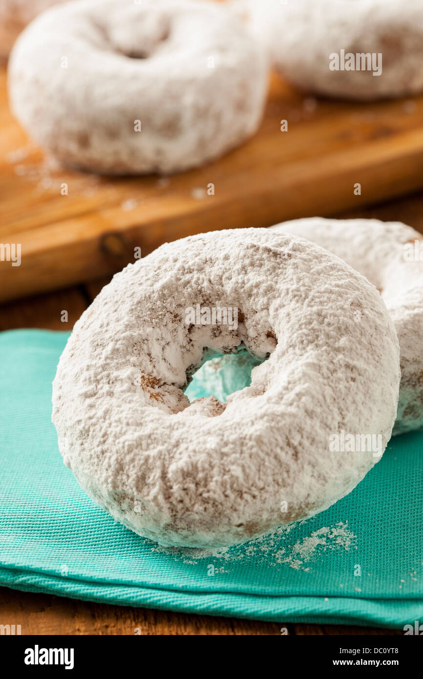 White Homemade Powdered Donuts on a Background Stock Photo