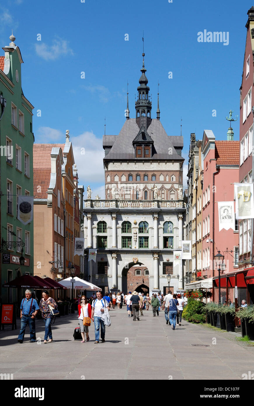 Historic Old town of Gdansk with the Golden gate in the Long lane. Stock Photo