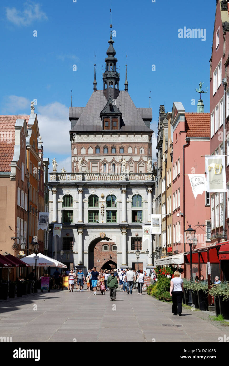 Historic Old town of Gdansk with the Golden gate in the Long lane. Stock Photo