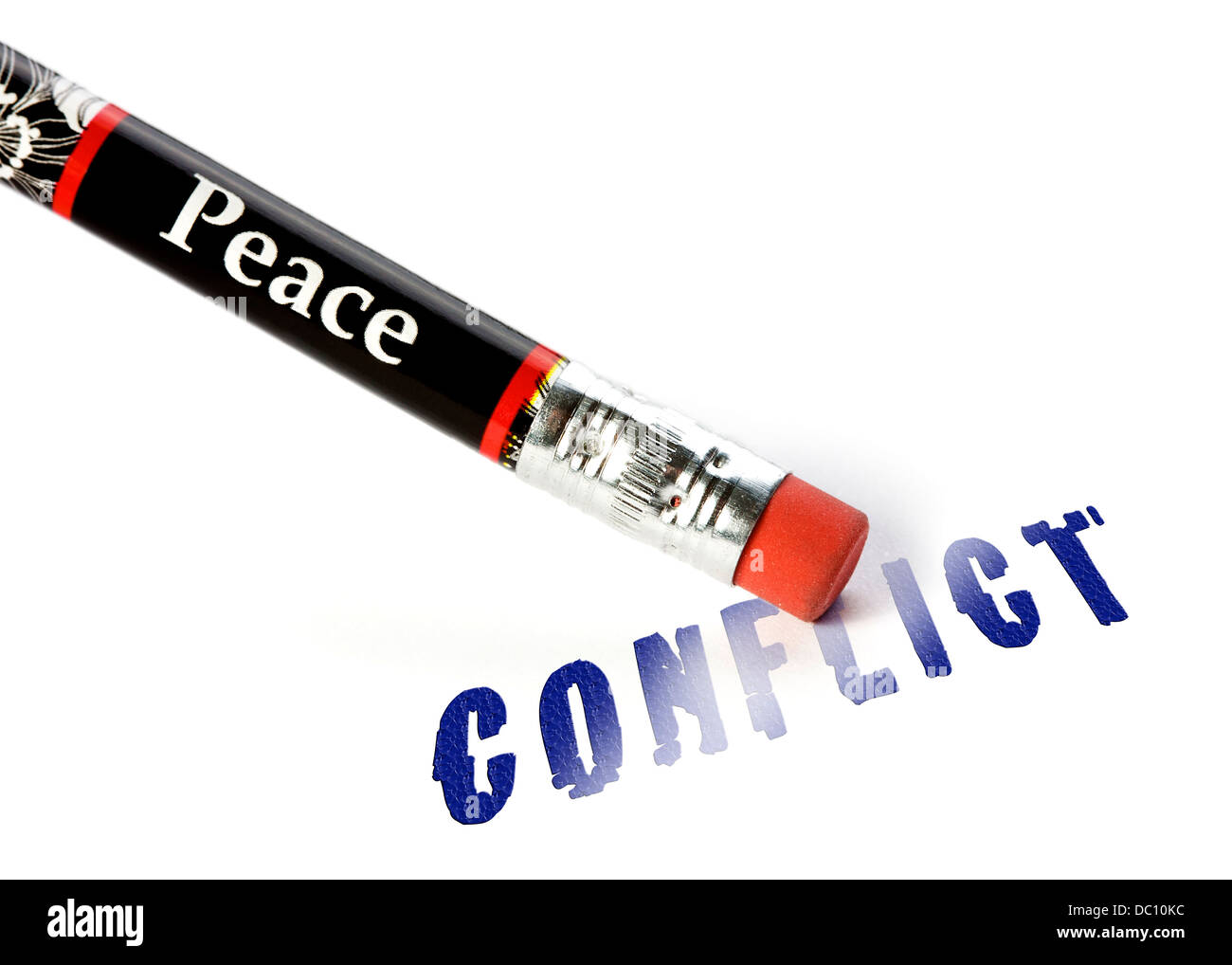 concept of peace erasing conflict using an eraser analogy Stock Photo