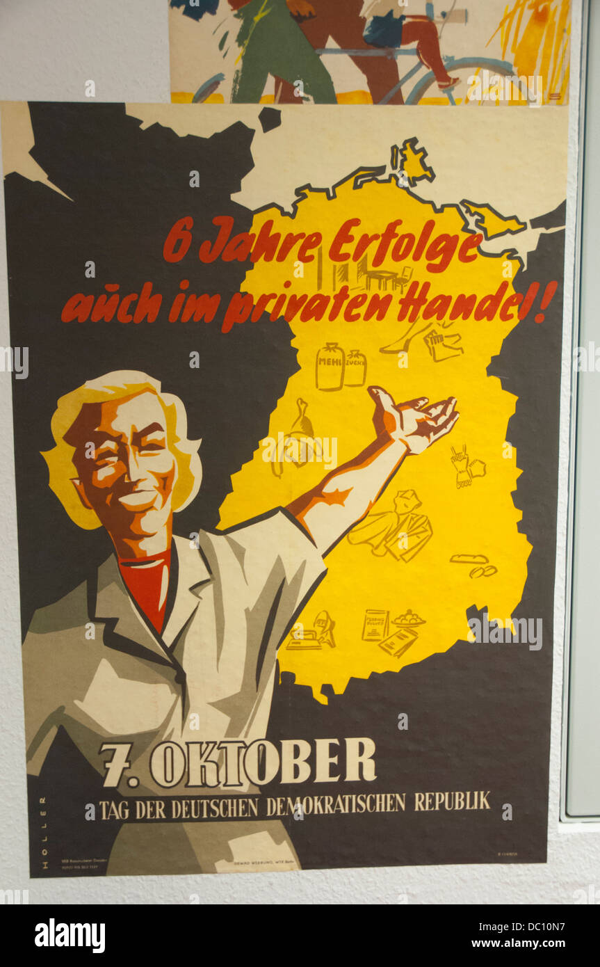 Germany, Berlin. Lichtenberg. Stasi Museum. Propaganda poster depicting the anniversary of the DDR. Stock Photo