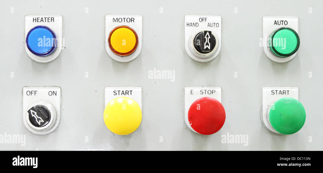 industrial switching button control panel Stock Photo