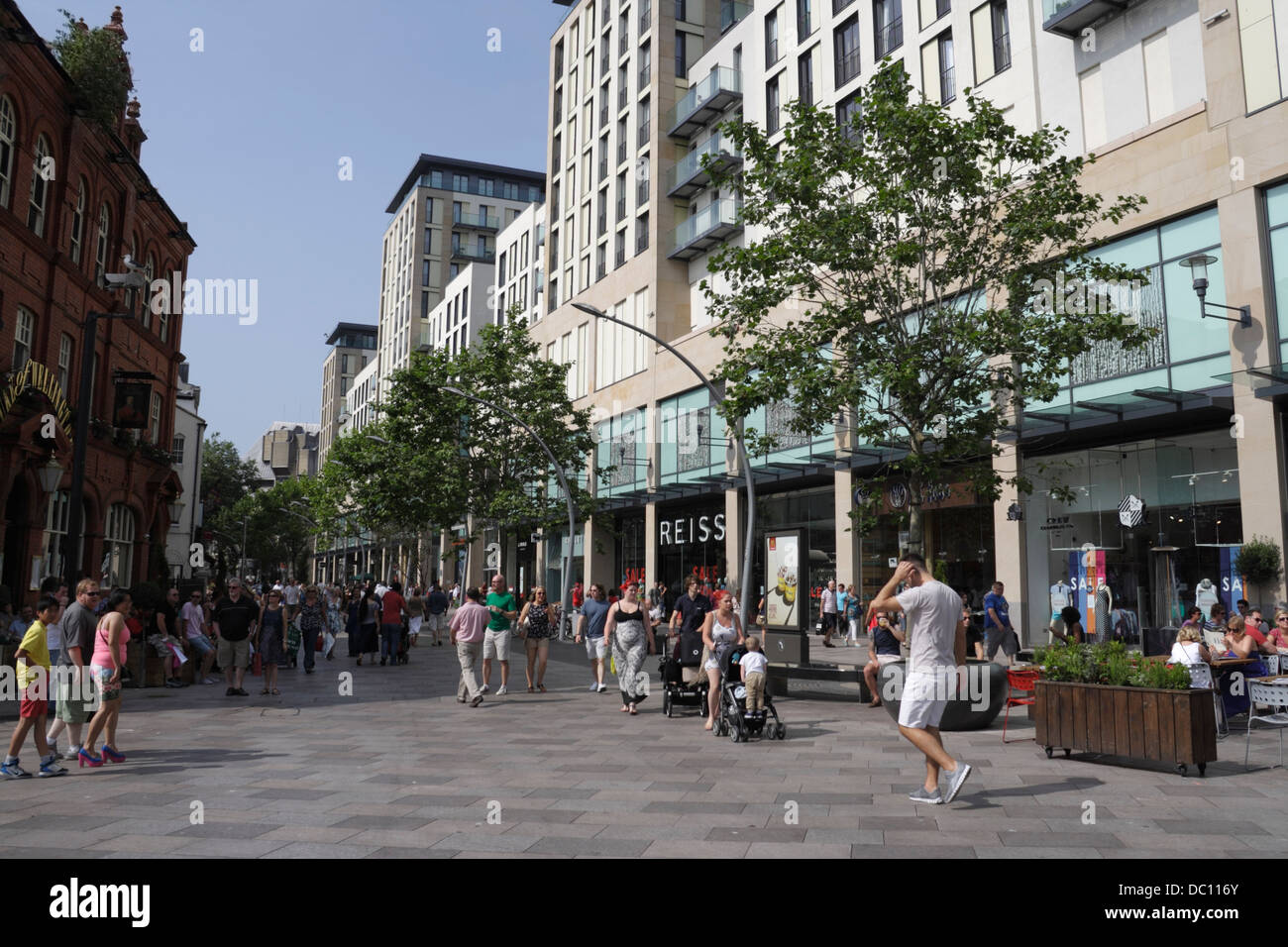 Shoppers walking on the Hayes in Cardiff city centre Wales UK Stock