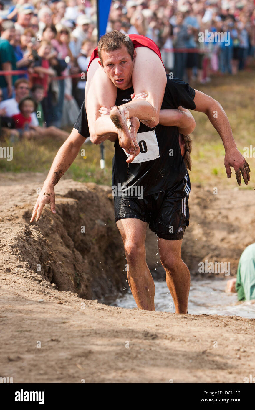 The North American Wife Carrying Championships.  Stock Photo