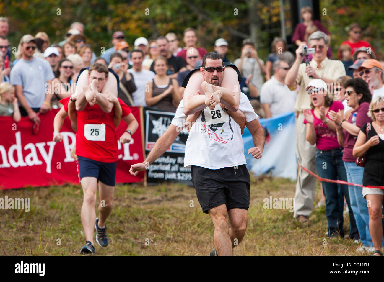 The North American Wife Carrying Championships.  Stock Photo