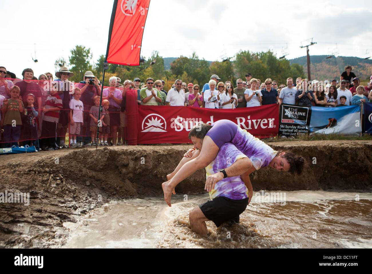 The North American Wife Carrying Championships.  Stock Photo