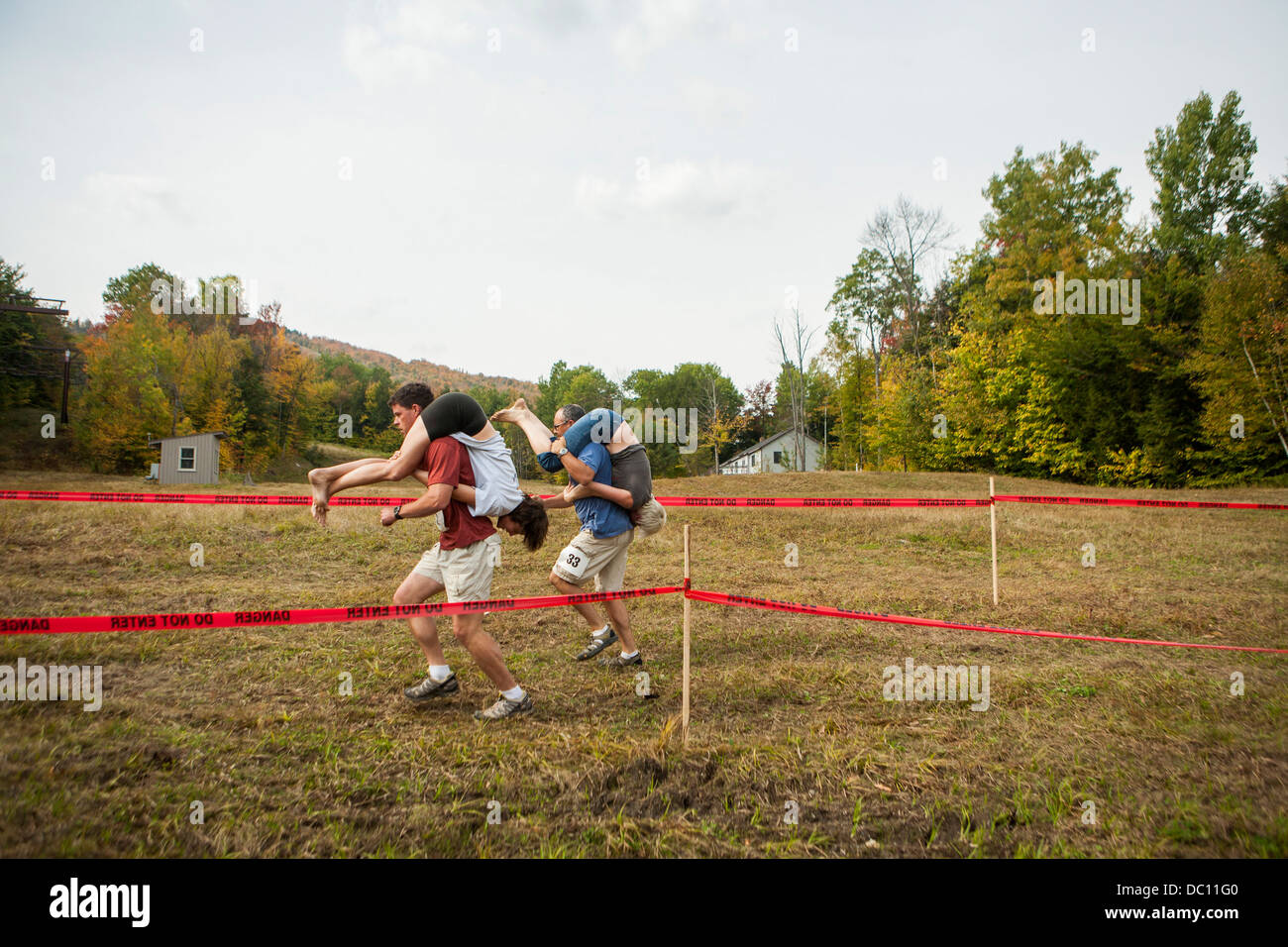 The North American Wife Carrying Championships.  Stock Photo