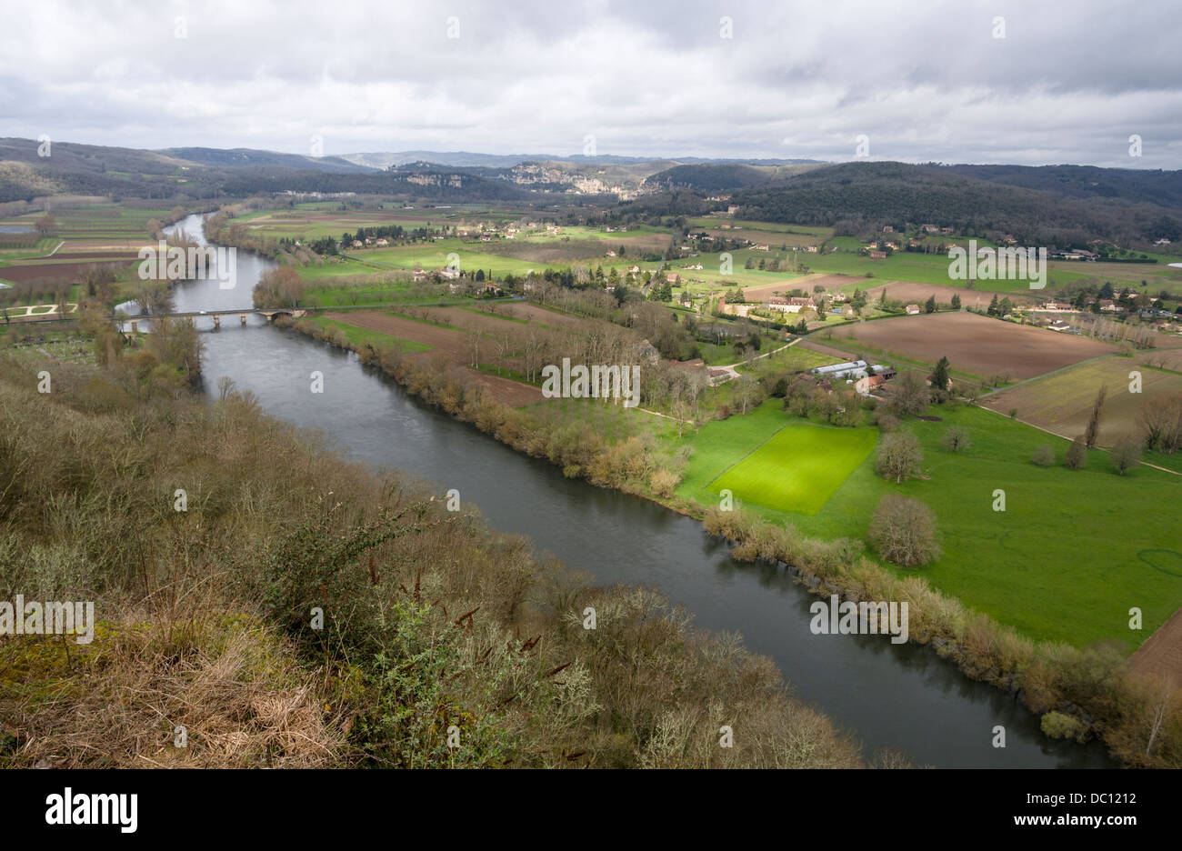Countryside around Domme. The view from the village of Domme, high above the Lot river. Domme, Lot-et-Garonne, France Stock Photo
