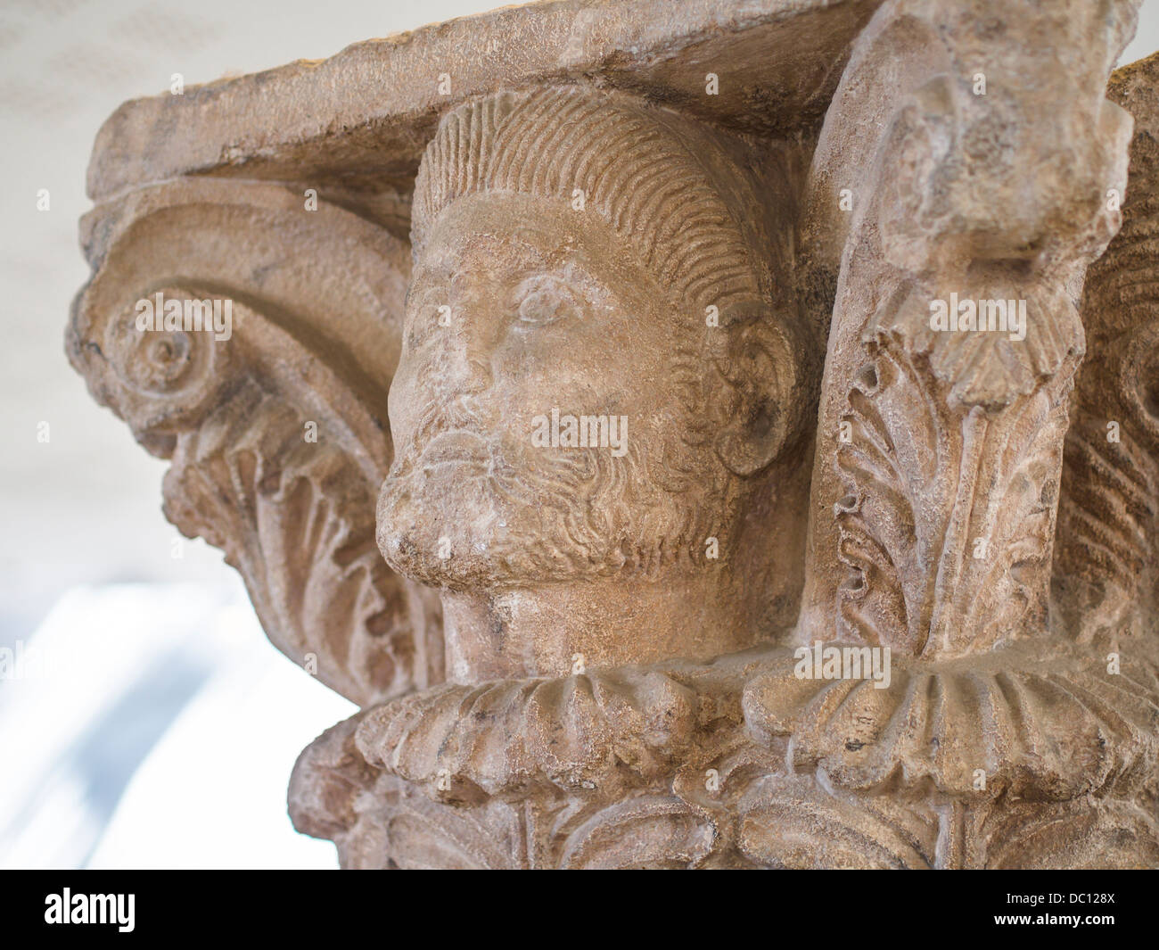 Detail from a stone capital. Artifact recovered from Glanum. Stock Photo