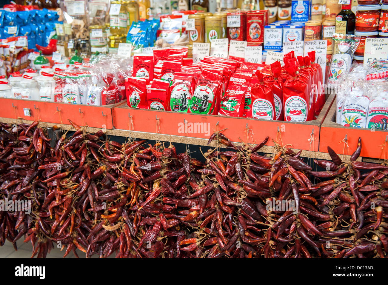 Europe, Hungary, Budapest, Covered Market, paprika, dried chili peppers