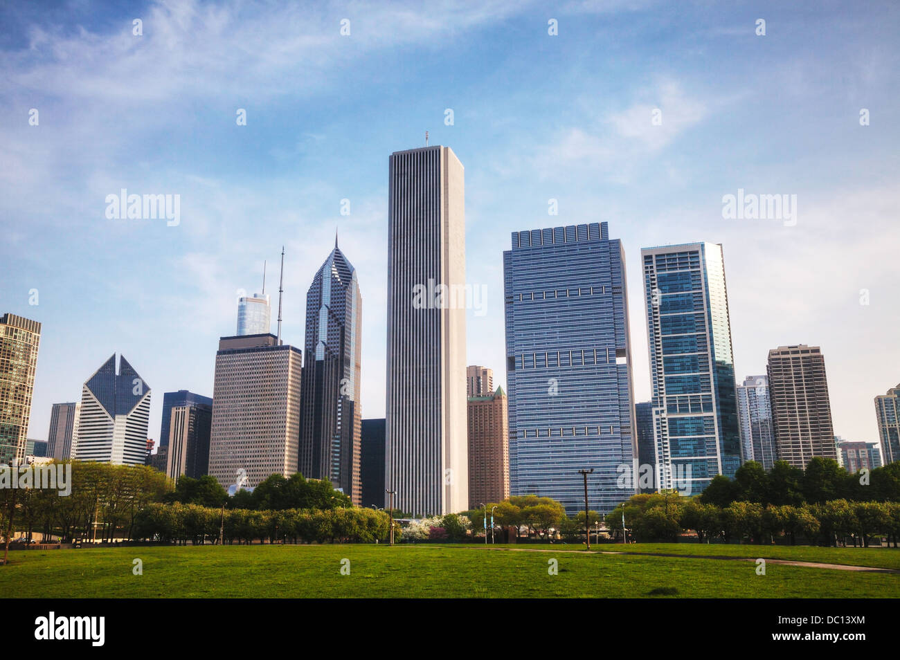 Downtown Chicago cityscape early in the morning Stock Photo