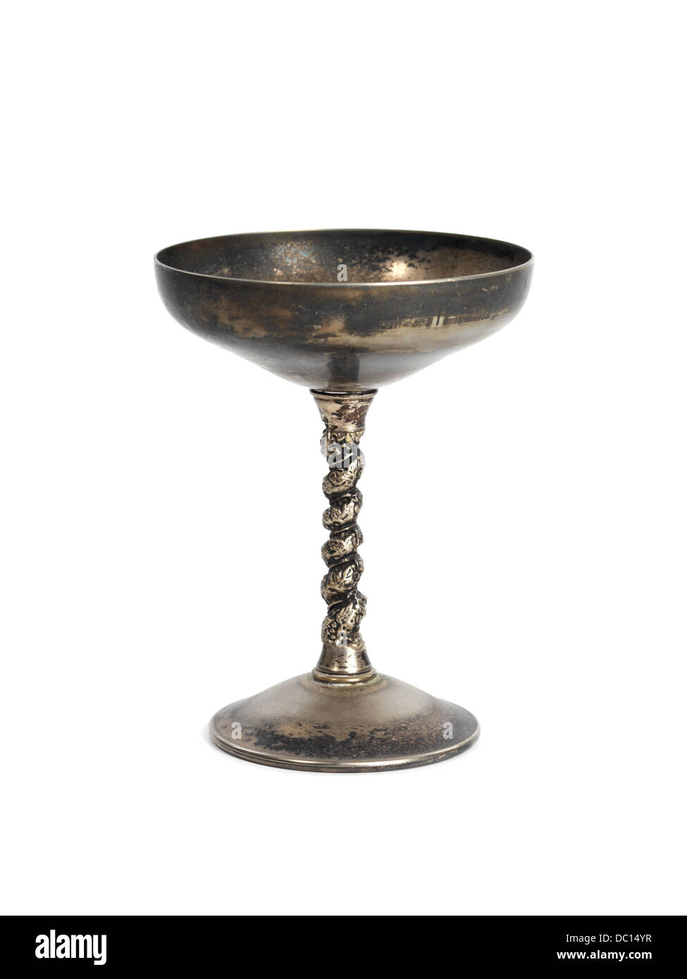 Antique silver goblet, silverware wine cup isolated on white background Stock Photo