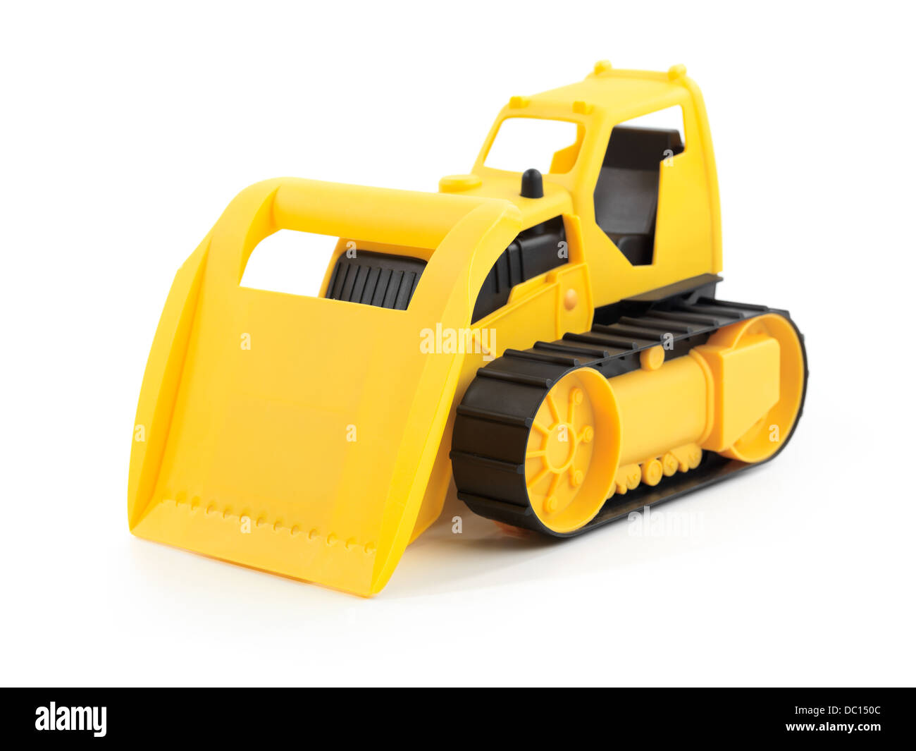 Yellow toy bulldozer isolated on white background Stock Photo