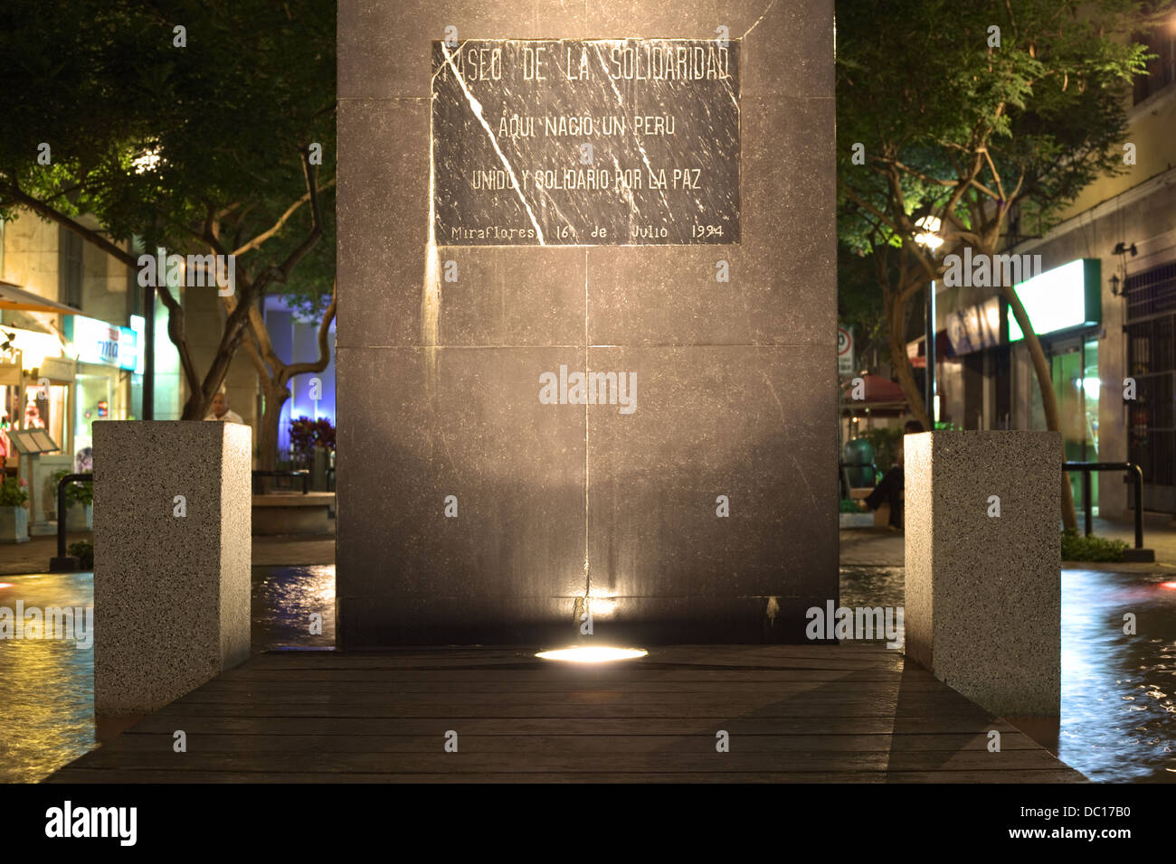 The Monument Paseo de la Solidaridad at night in Tarata Str. in Miraflores, Lima, Peru Stock Photo