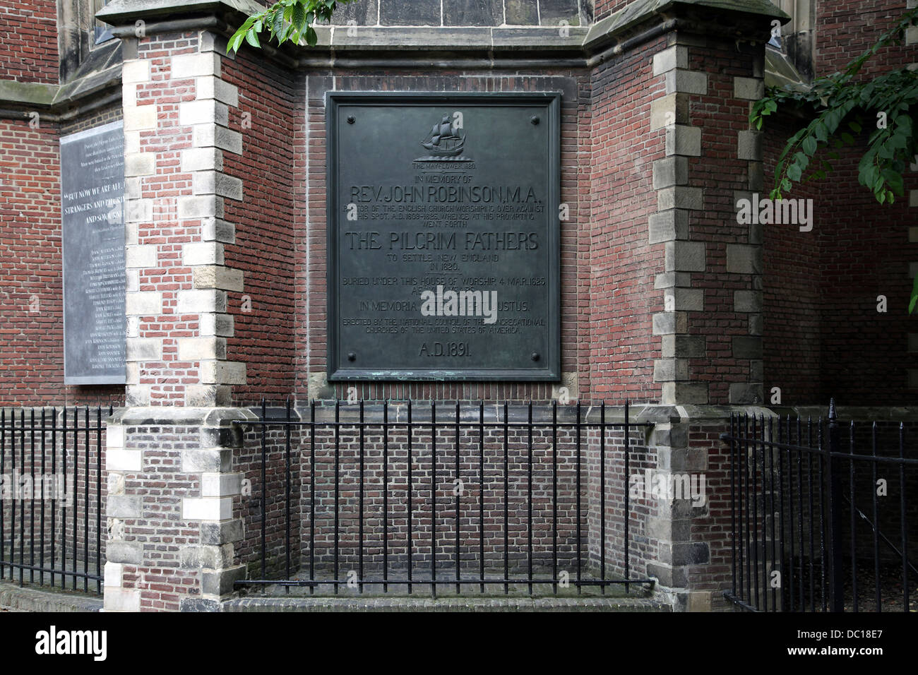 Plaque in memory of John Robinson at St Peter's Church.Leiden