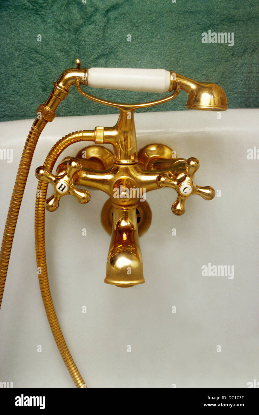 Antique brass bathtub fixture Stock Photo Alamy
