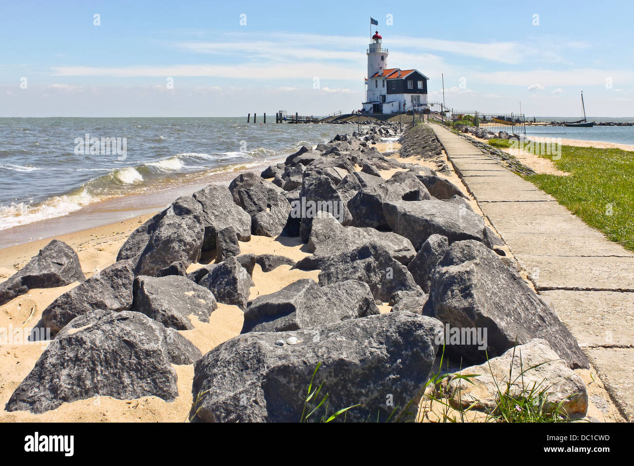 Lighthouse Paard van Marken, situated on the IJsselmeer, North Holland, The Netherlands Stock Photo