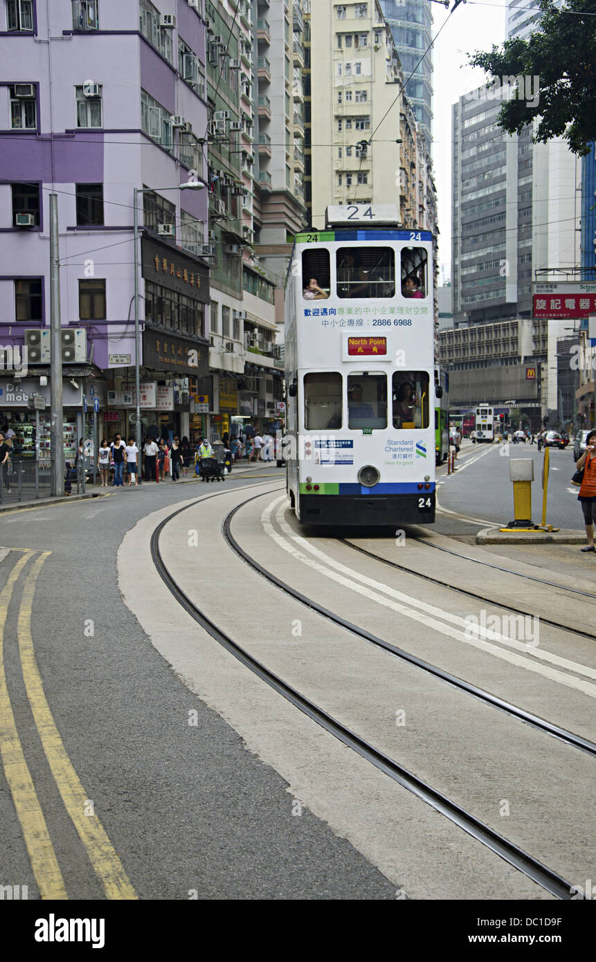 View of a tram at road, Hong Kong Stock Photo