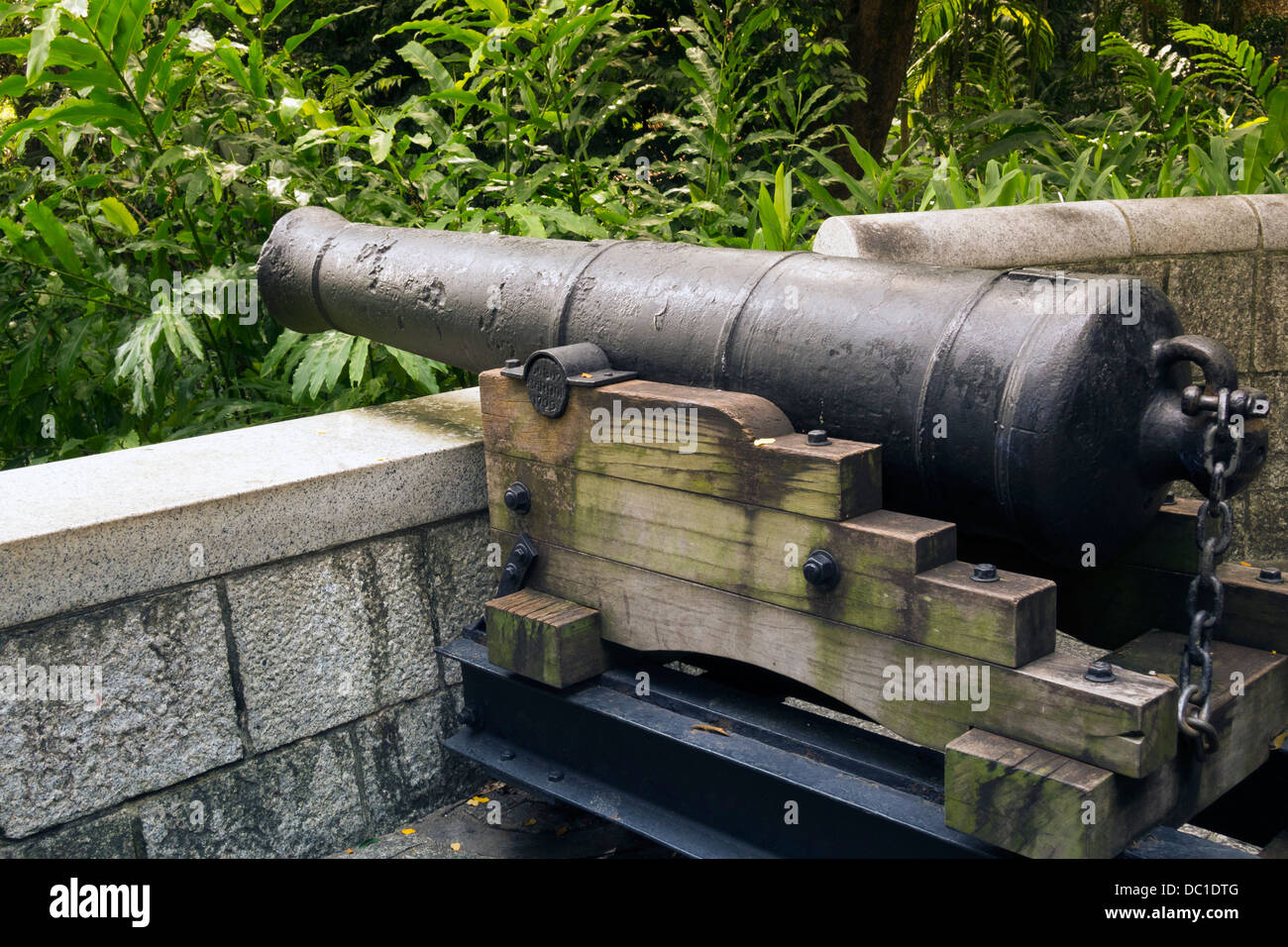 historical 9-pounds cannon placed on the hill of famous Fort Canning Park in Singapore Stock Photo
