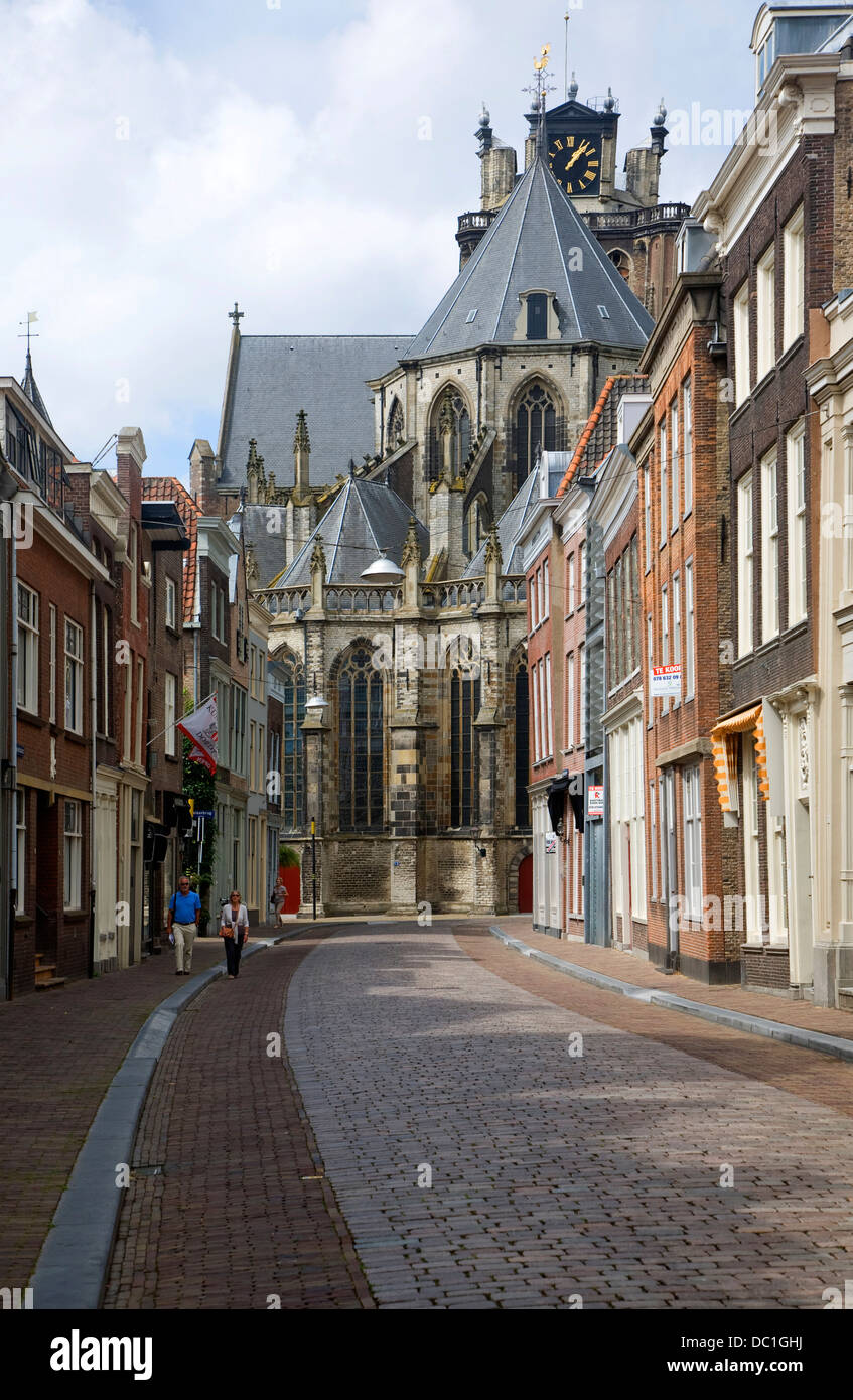 View Grotekerksbuurt street Grote Kerk Dordrecht Netherlands Stock Photo