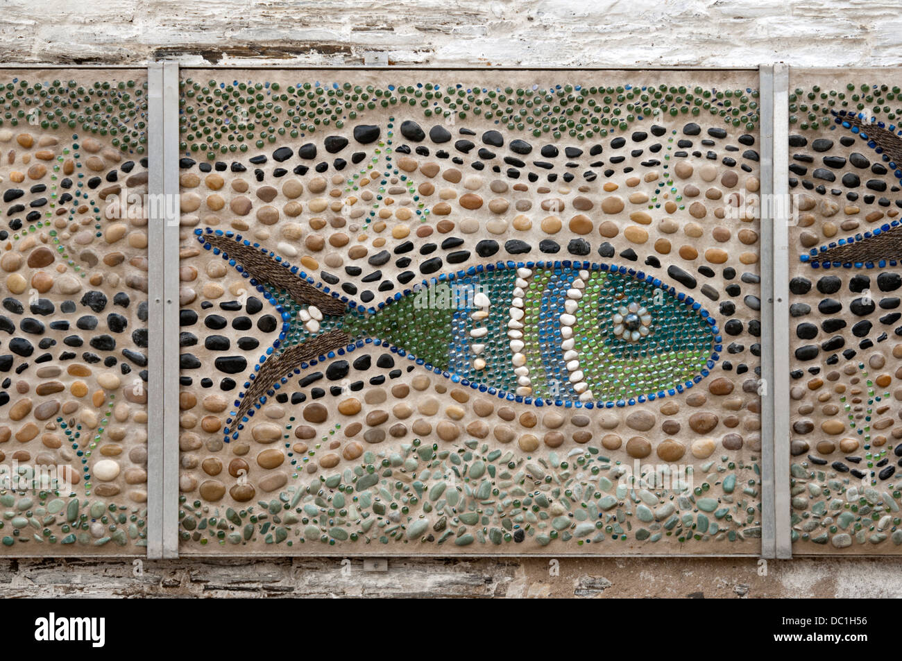 Mosaic made from pebbles on the wall of the World War 2 Memorial Garden, Wick, Caithness, Scotland, UK Stock Photo