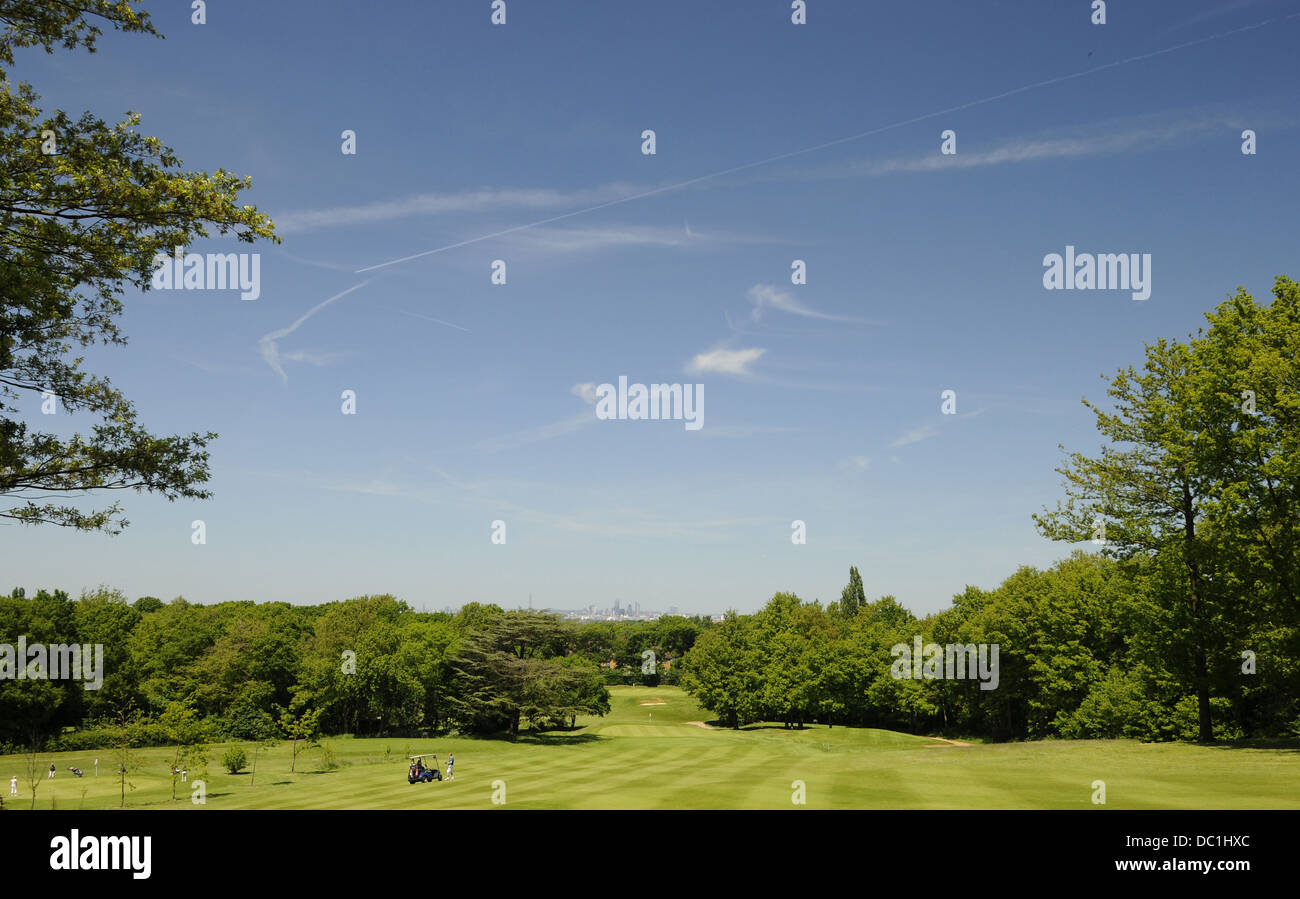 View to London Skyline from 9th Hole on West Course Sundridge Park Golf Course Bromley Kent England Stock Photo
