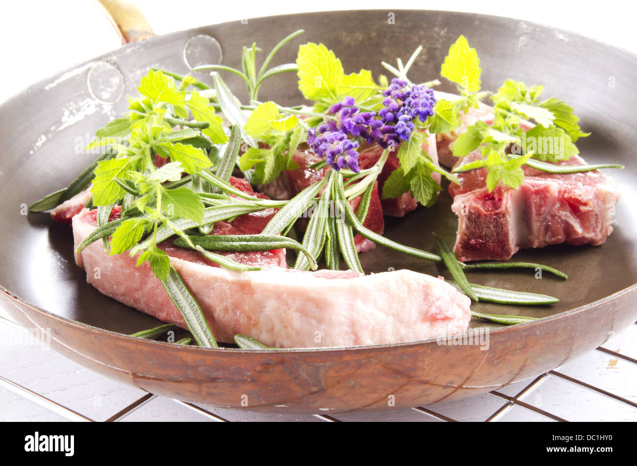lamb chops, rosemary, lavender and mint Stock Photo Alamy