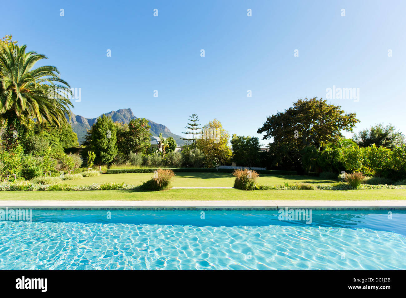 Luxury swimming pool and garden Stock Photo