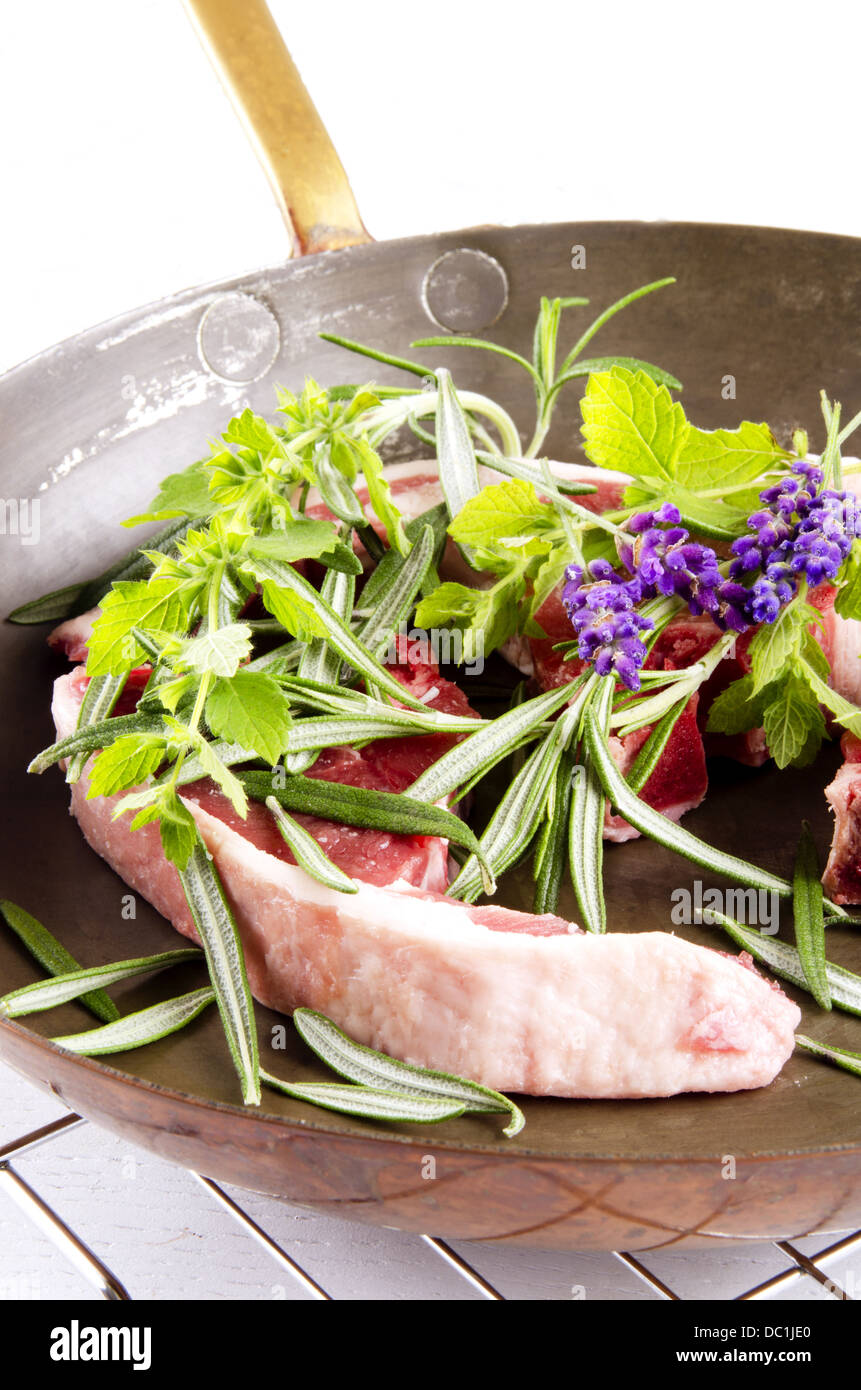 lamb chops, rosemary, lavender and mint Stock Photo Alamy