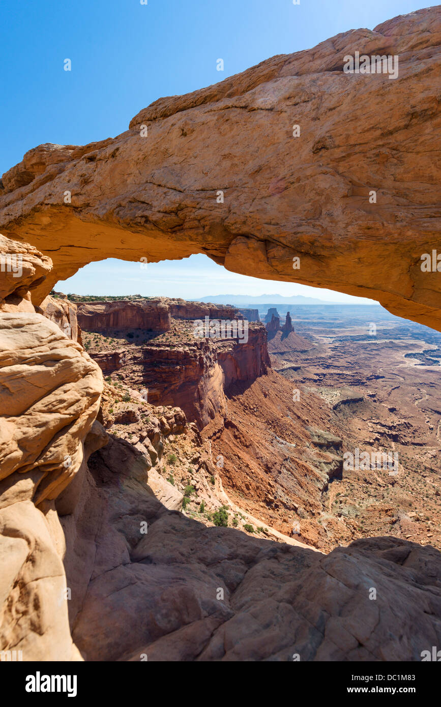 View through Mesa Arch, Island in the Sky, Canyonlands National Park, Utah, USA Stock Photo